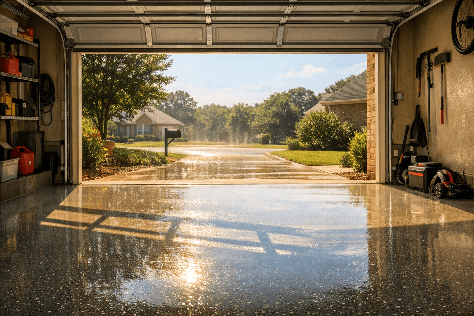 Epoxy garage floor holding up beautifully against Alabama summer conditions