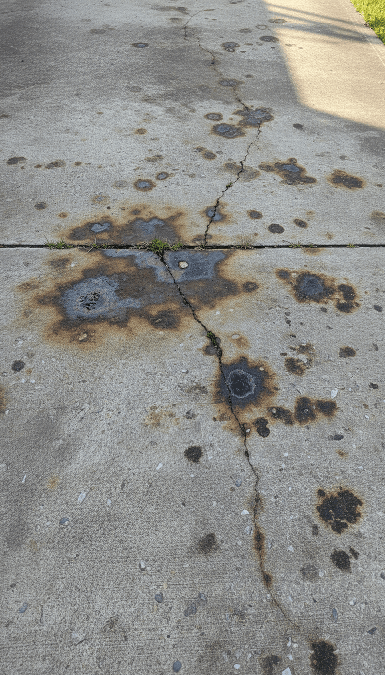 Before: Oil-stained concrete driveway surface