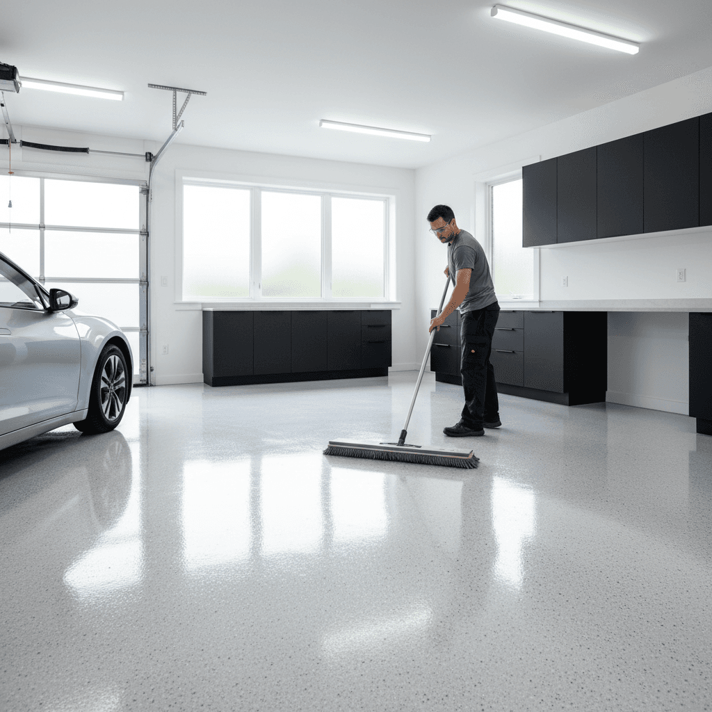 Epoxy floor being cleaned and maintained