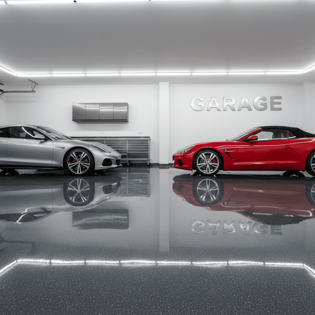 Premium epoxy garage floor with high-gloss finish