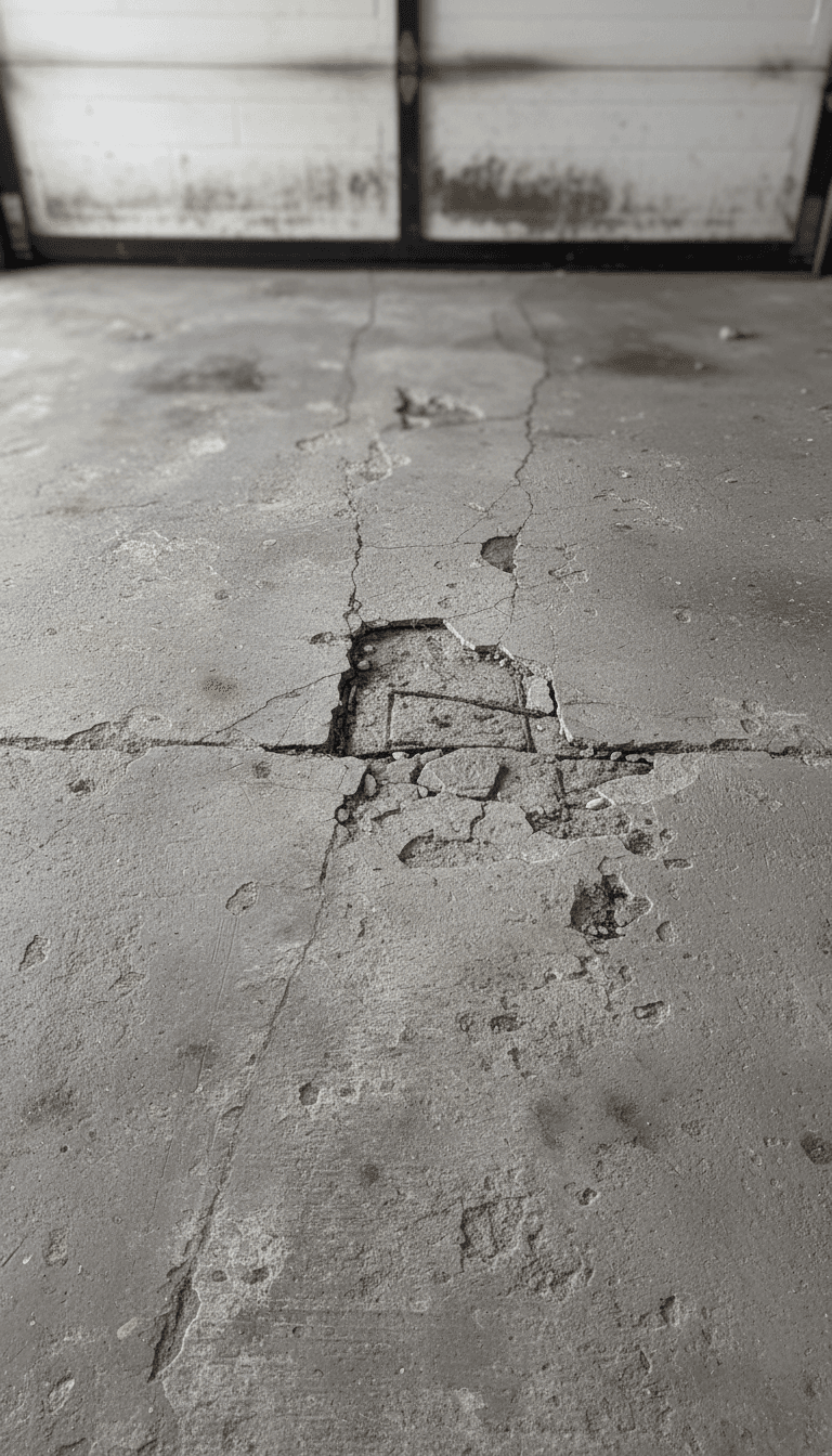 Before: Deteriorated garage floor needing repair