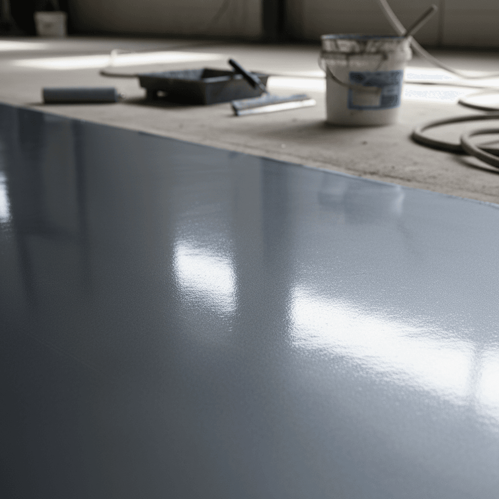 Finished epoxy garage floor with metallic grey coating