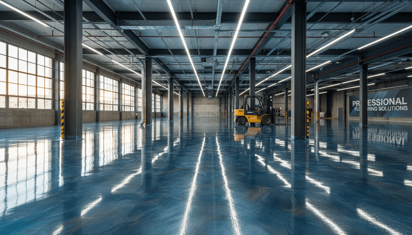 Commercial concrete floor with professional-grade epoxy coating