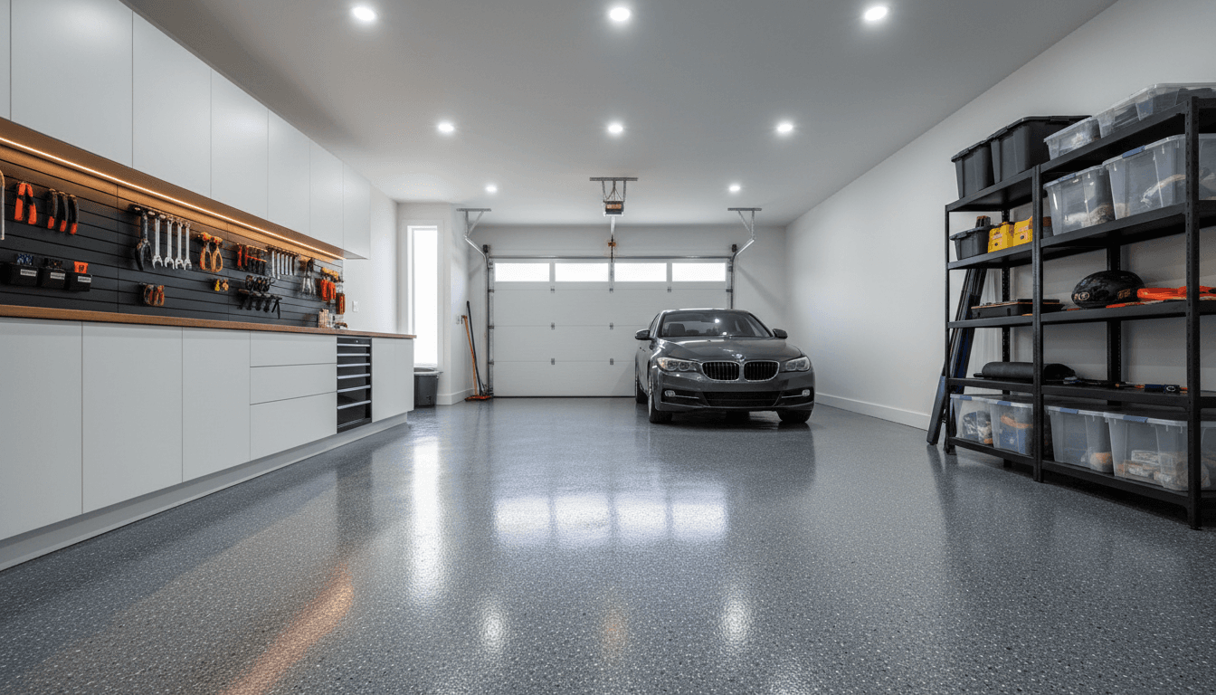 Professional residential garage epoxy flooring installation